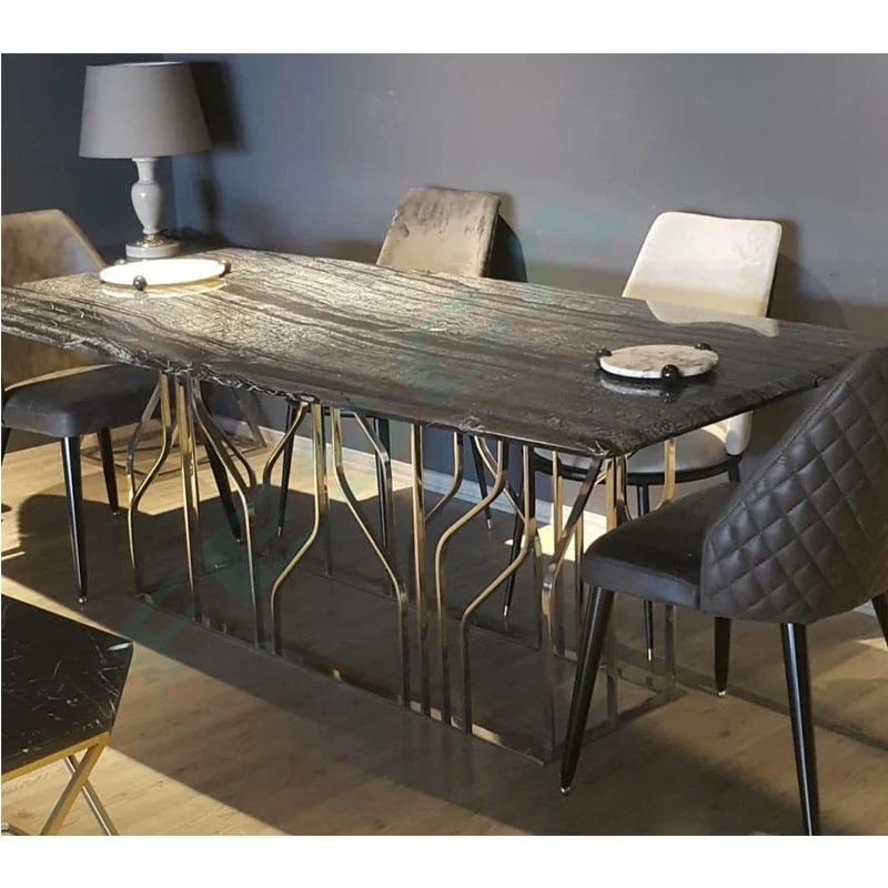 Black Wood Marble Dining Table